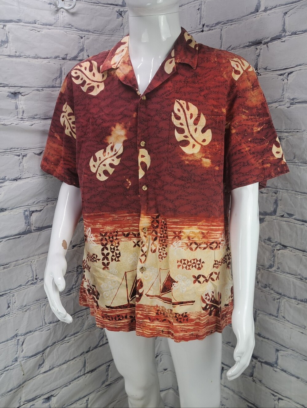 Vintage RJC Men's Hawaiian Shirt Short Sleeves Tropical Red 90s 80s XL